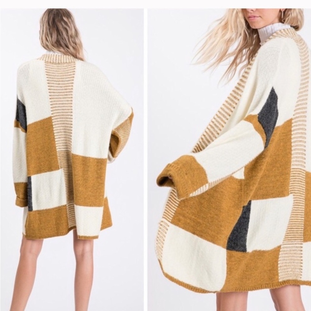 Mustard Color Block Cardigan